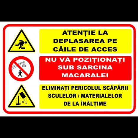 Panou atentie la deplasarea pe caile de acces nu va pozitionati sub sarcina macaralei eliminat peric